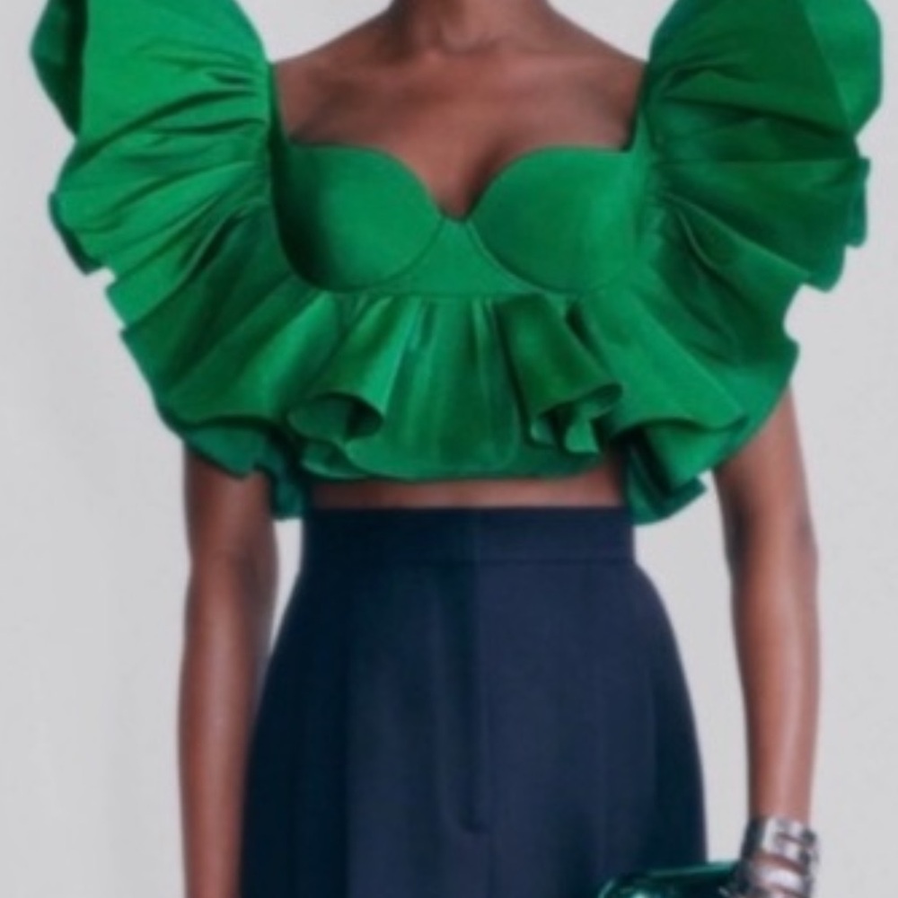 Elegant Green Ruffled Women's Top